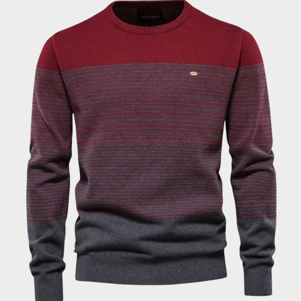 Jersey de punto a rayas y bloques de color para hombre, con cuello redondo, verde