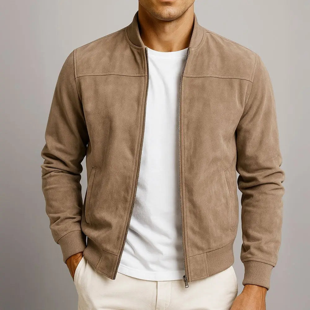 Chaqueta bomber de ante para hombre, de estilo urbano minimalista