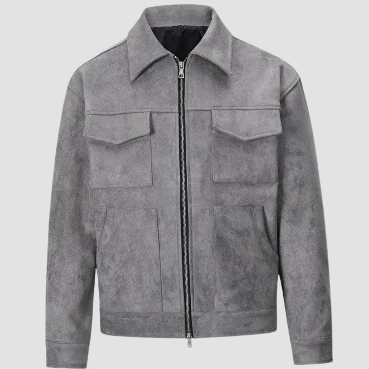 Chaqueta tipo trucker de efecto ante para hombre, con cierre y cuello camisero