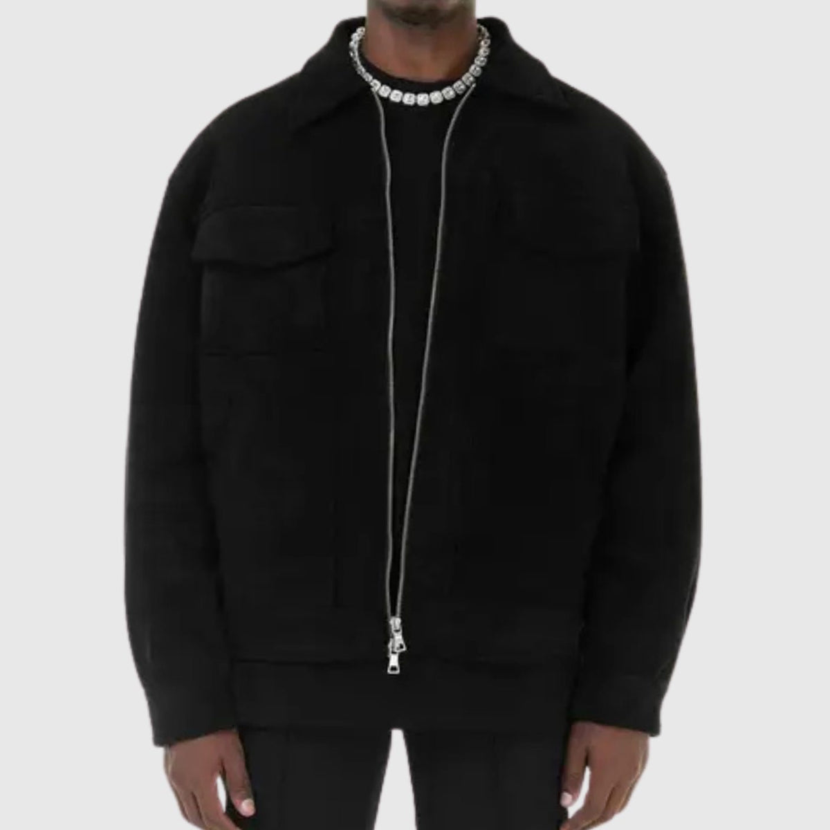 Chaqueta tipo trucker de efecto ante para hombre, con cierre y cuello camisero