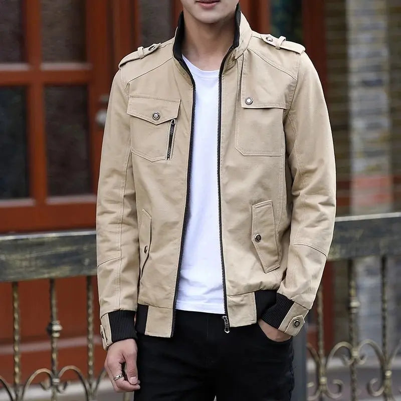 Chaqueta bomber utilitaria para hombre, con cuello alto y múltiples bolsillos