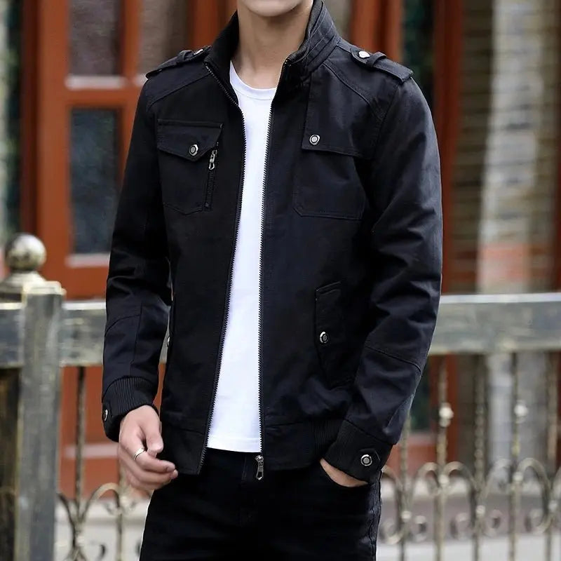Chaqueta bomber utilitaria para hombre, con cuello alto y múltiples bolsillos