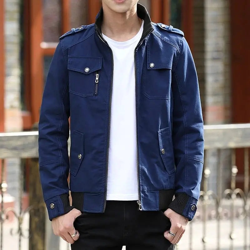 Chaqueta bomber utilitaria para hombre, con cuello alto y múltiples bolsillos