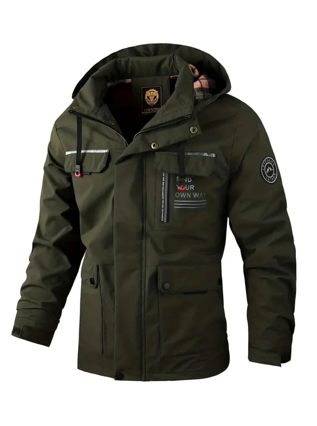 Chaqueta de invierno impermeable para hombre, con capucha y múltiples bolsillos