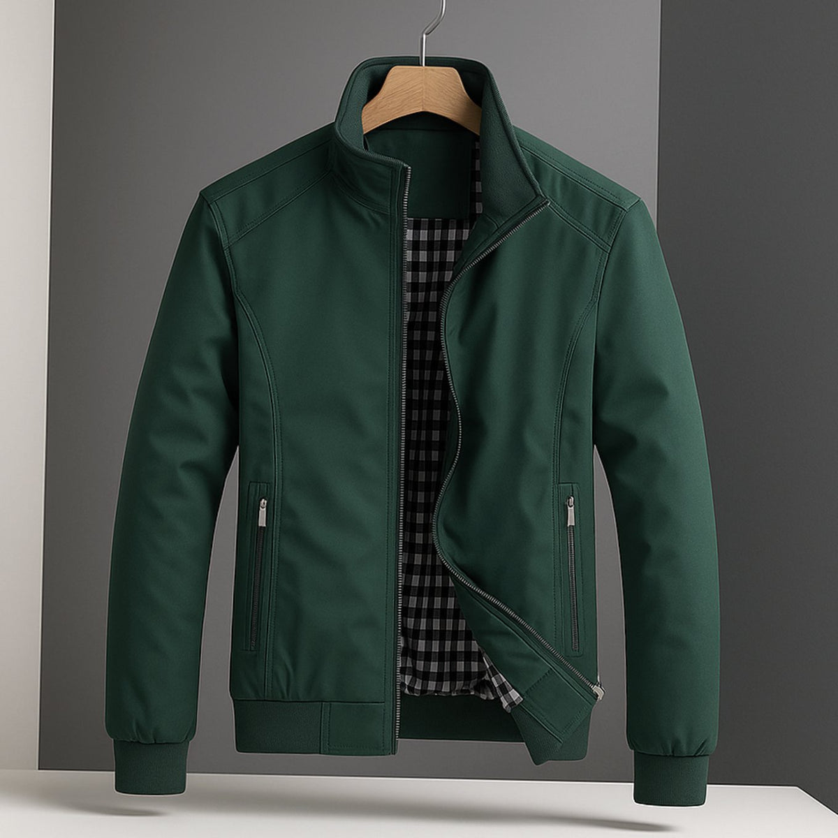 Chaqueta bomber resistente a la intemperie para hombre, con cierre y forro de cuadros