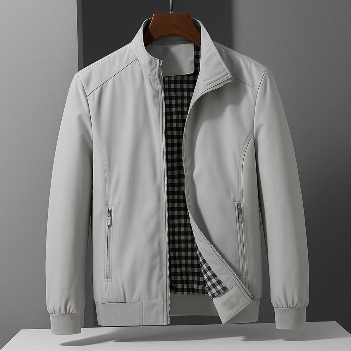 Chaqueta bomber resistente a la intemperie para hombre, con cierre y forro de cuadros
