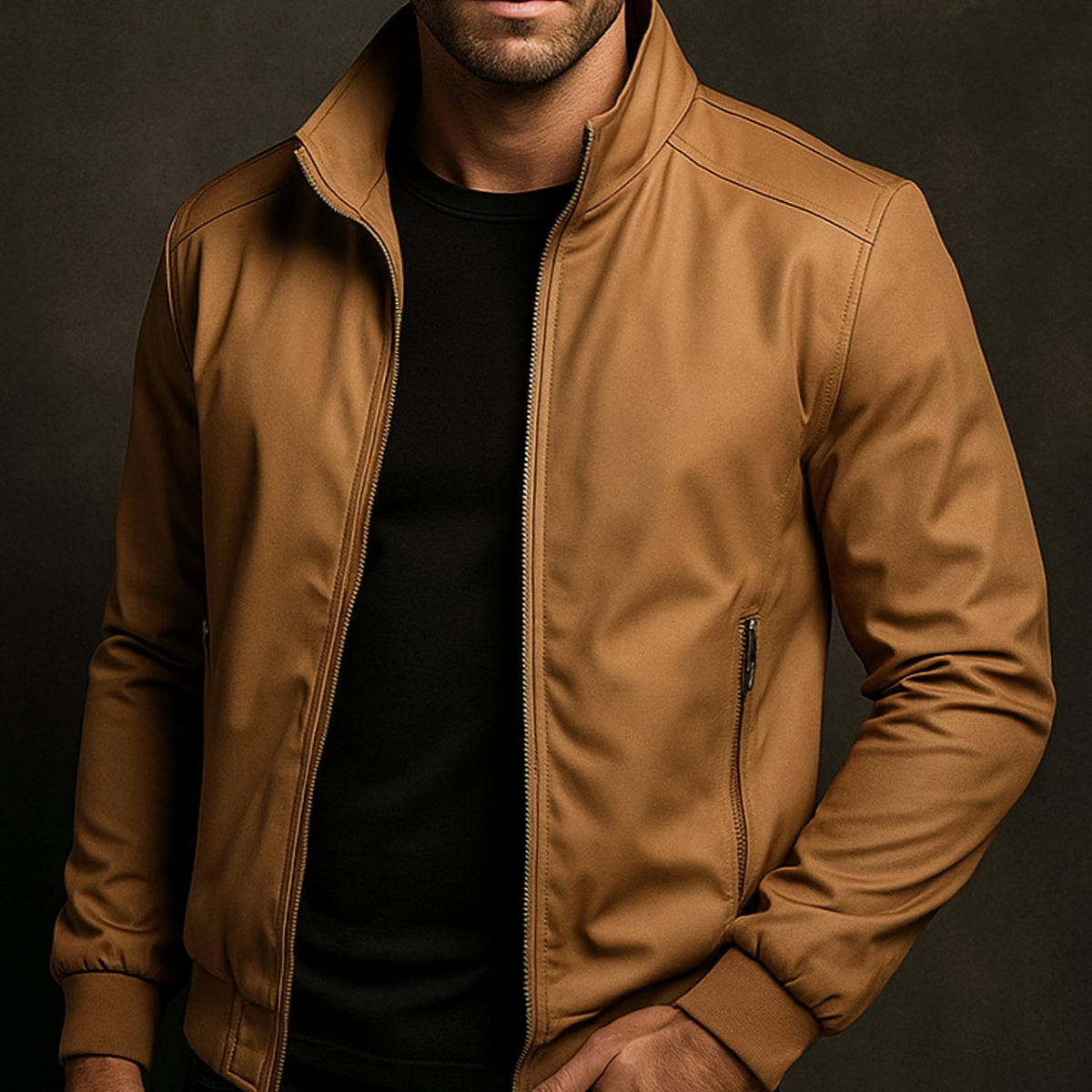 Chaqueta bomber resistente a la intemperie para hombre, con cierre y forro de cuadros