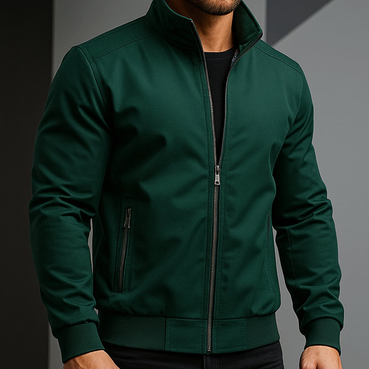 Chaqueta bomber resistente a la intemperie para hombre, con cierre y forro de cuadros