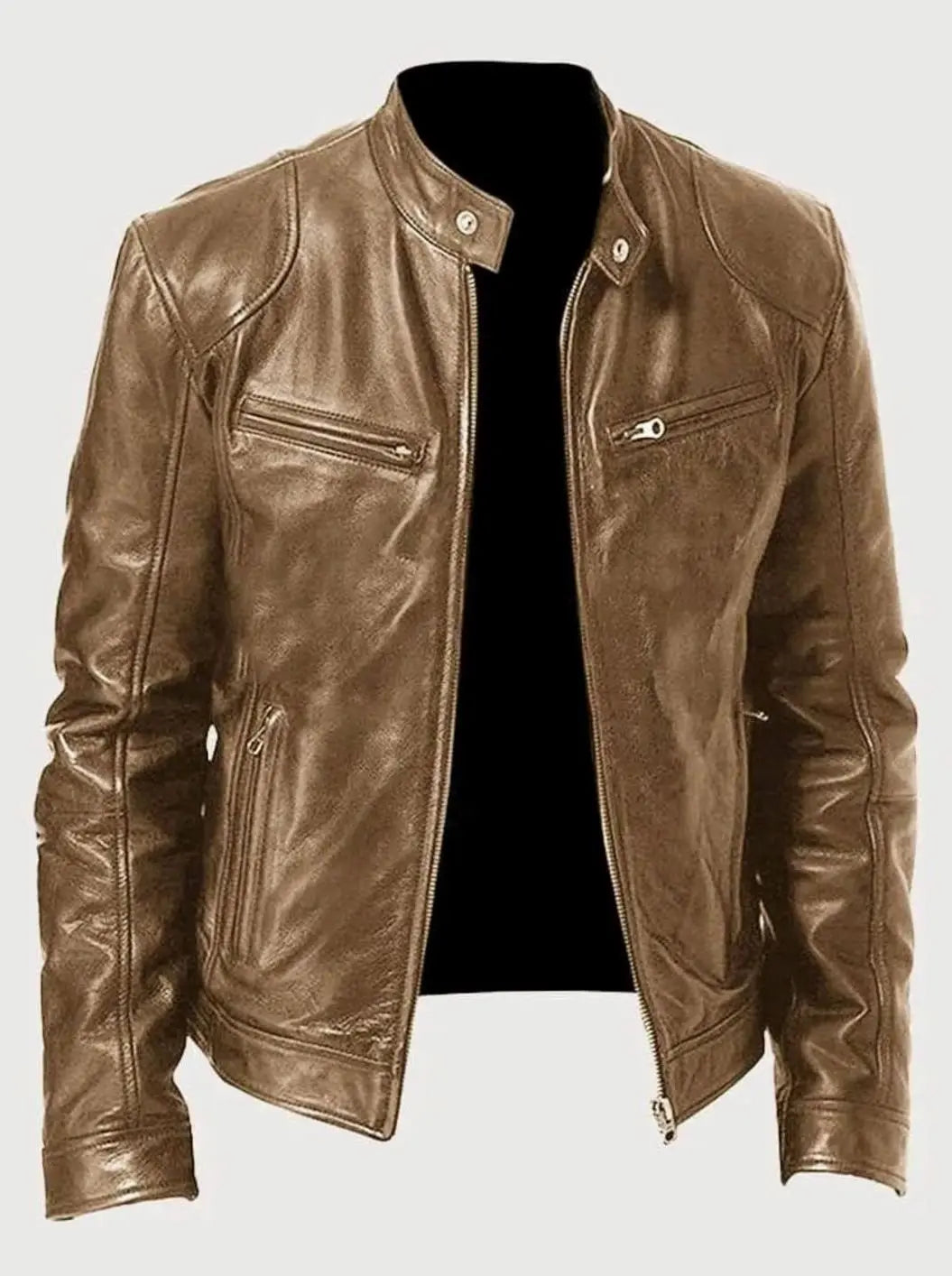 Chaqueta informal de polipiel para hombre, con cierre y estilo motero