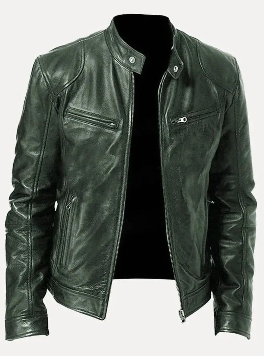 Chaqueta informal de polipiel para hombre, con cierre y estilo motero