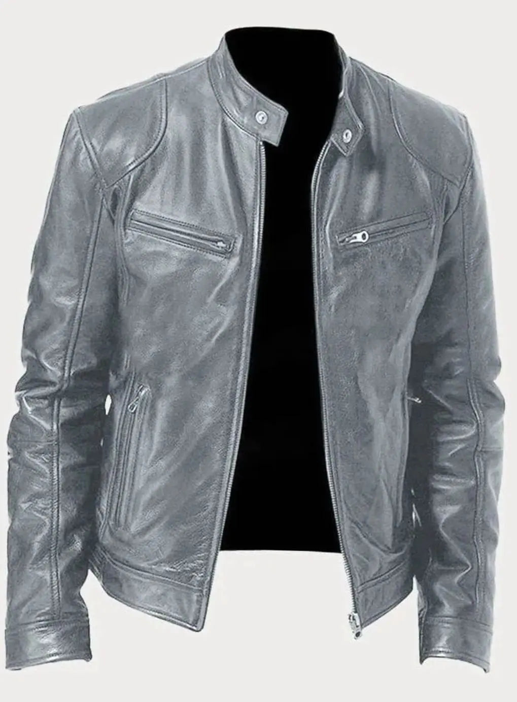 Chaqueta informal de polipiel para hombre, con cierre y estilo motero