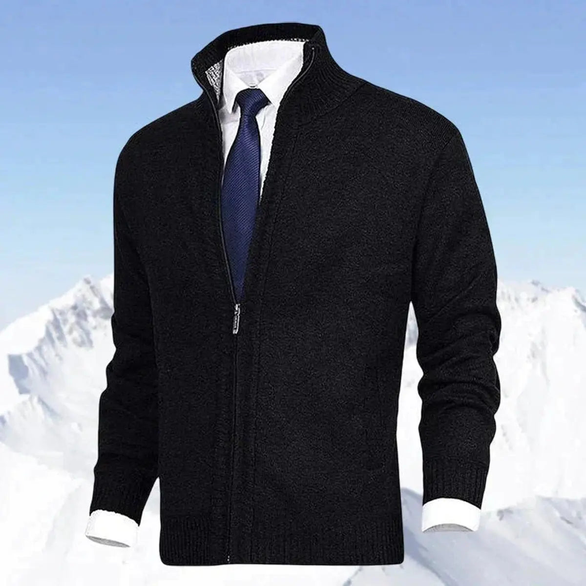 Cárdigan de punto para hombre, con cierre, forro polar y cuello alto