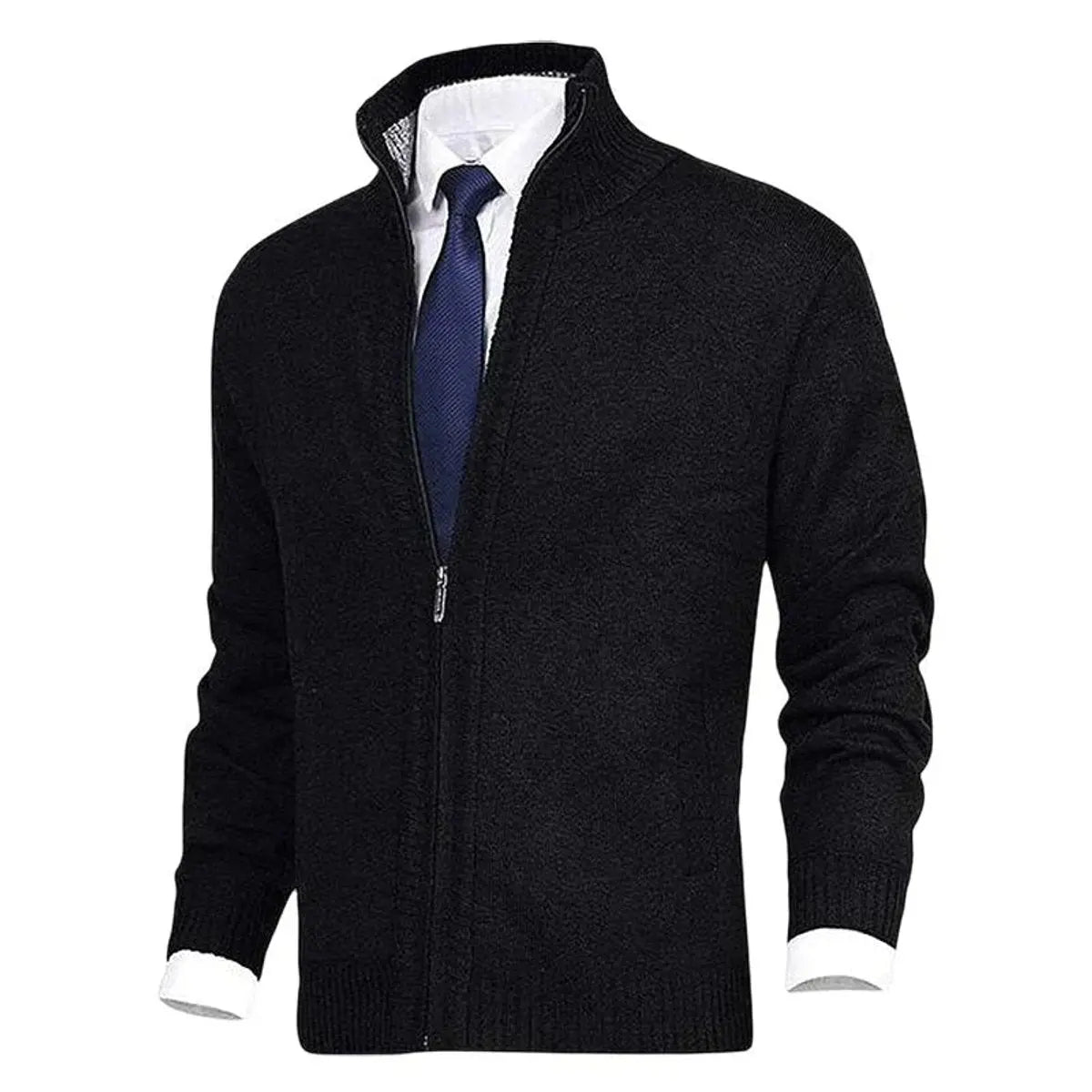 Cárdigan de punto para hombre, con cierre, forro polar y cuello alto
