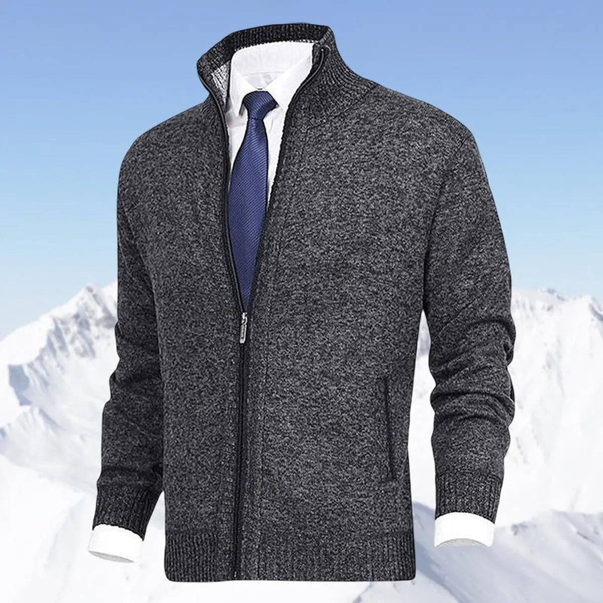 Cárdigan de punto para hombre, con cierre, forro polar y cuello alto