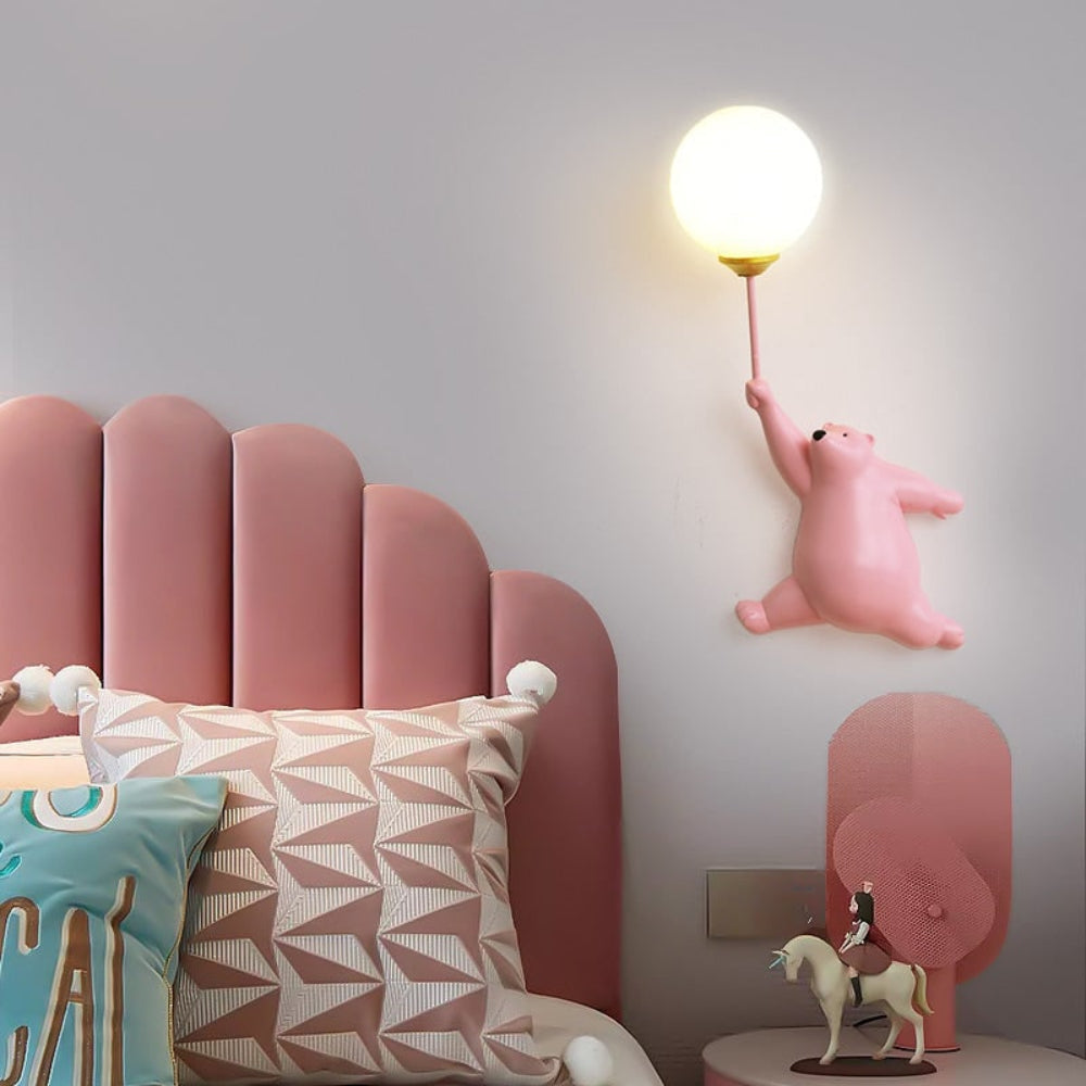 Lámpara de pared infantil moderna y adorable con oso y globo