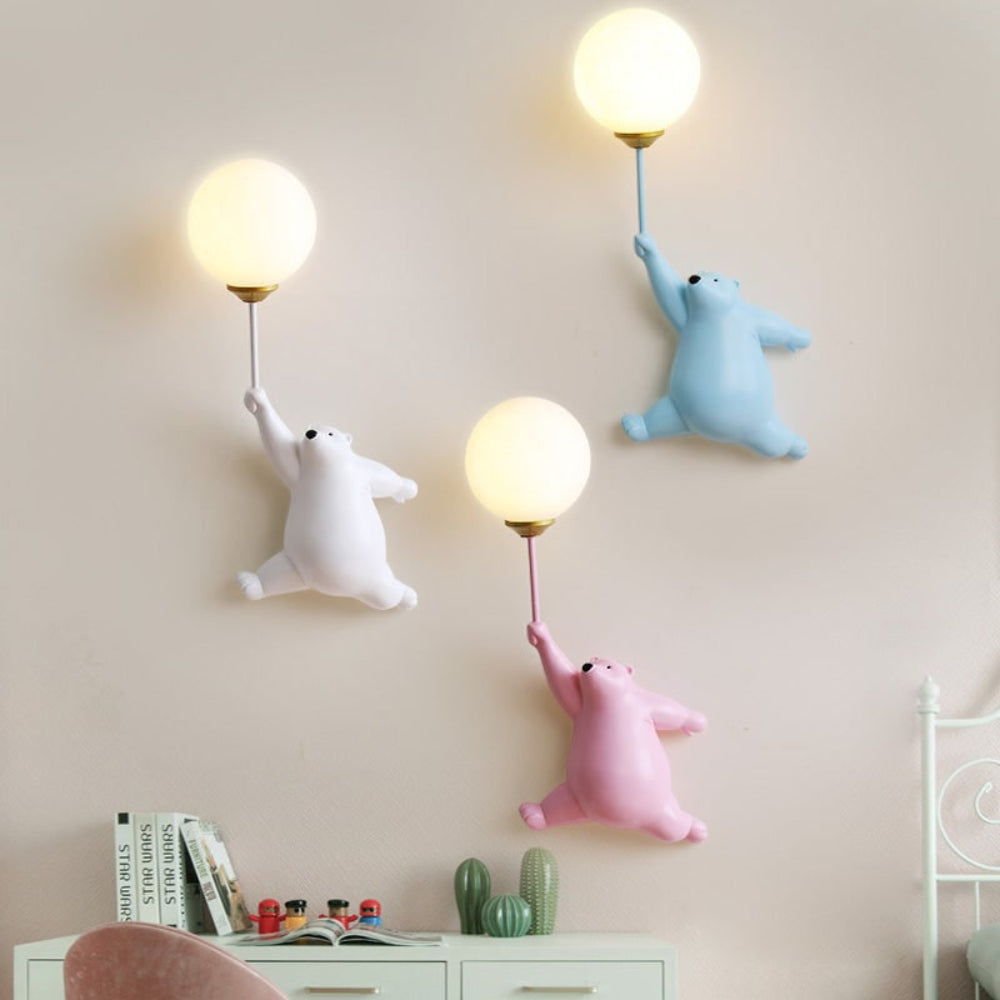Lámpara de pared infantil moderna y adorable con oso y globo