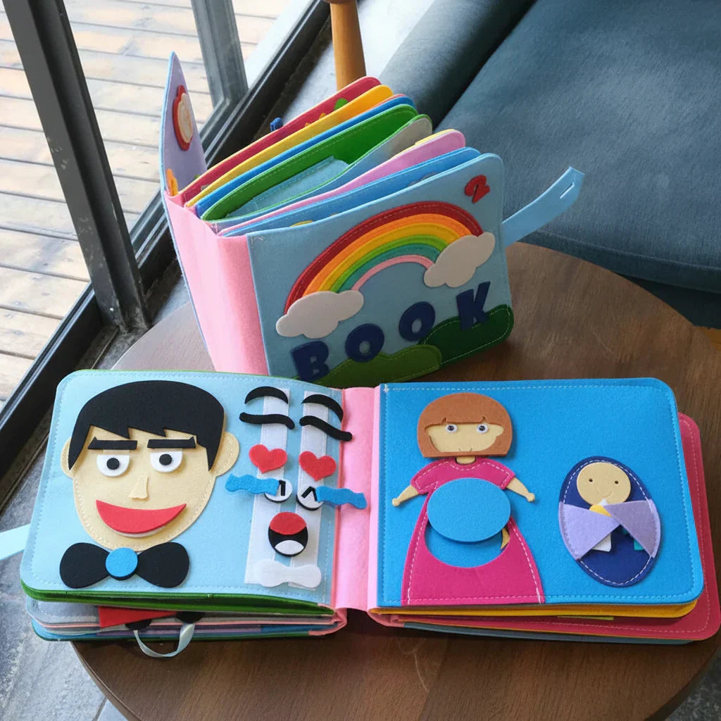 Libro sensorial Montessori interactivo de fieltro suave para jugar sin pantallas
