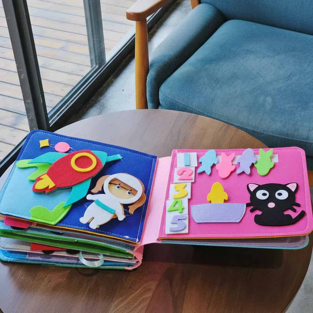 Libro sensorial Montessori interactivo de fieltro suave para jugar sin pantallas