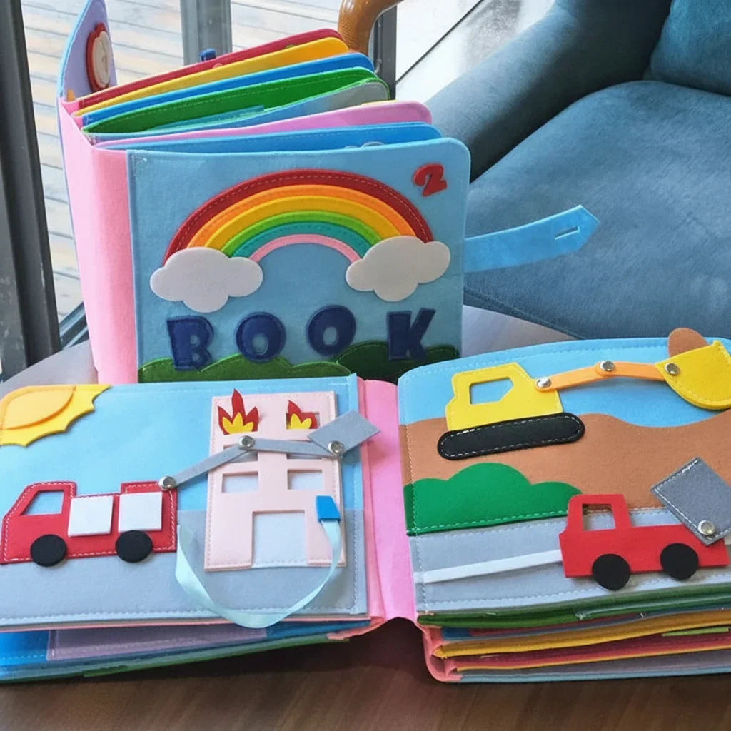 Libro sensorial Montessori interactivo de fieltro suave para jugar sin pantallas