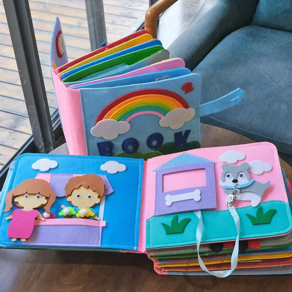 Libro sensorial Montessori interactivo de fieltro suave para jugar sin pantallas