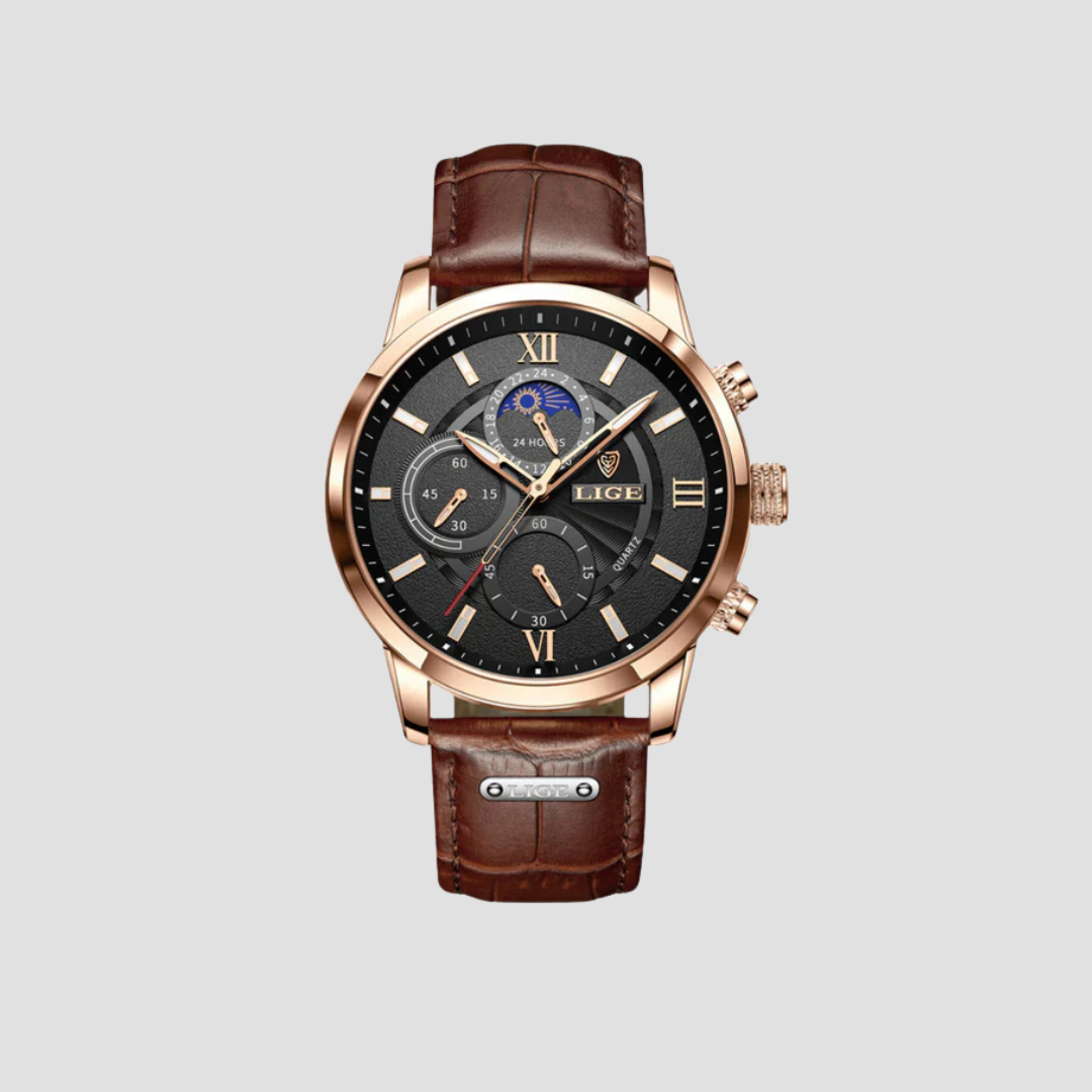 Reloj clásico de cuarzo para hombre con correa de cuero y varias esferas