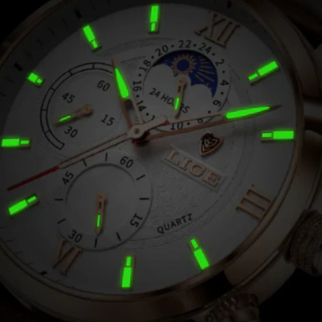 Reloj clásico de cuarzo para hombre con correa de cuero y varias esferas