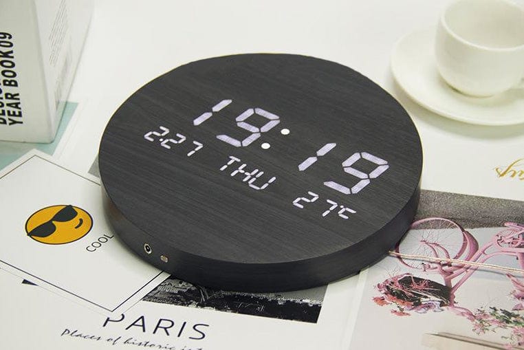 Reloj de pared digital redondo nórdico minimalista, alimentado por batería