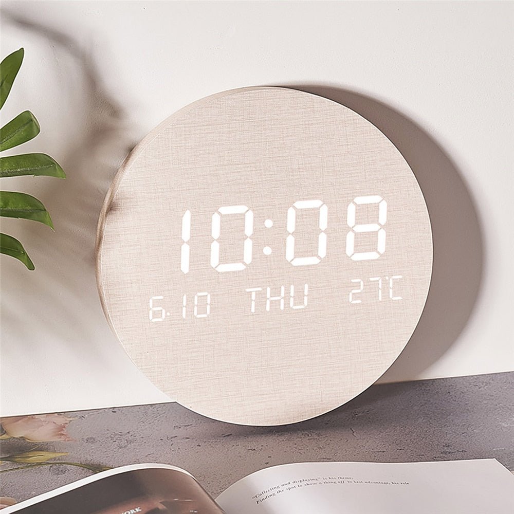 Reloj de pared digital redondo nórdico minimalista, alimentado por batería