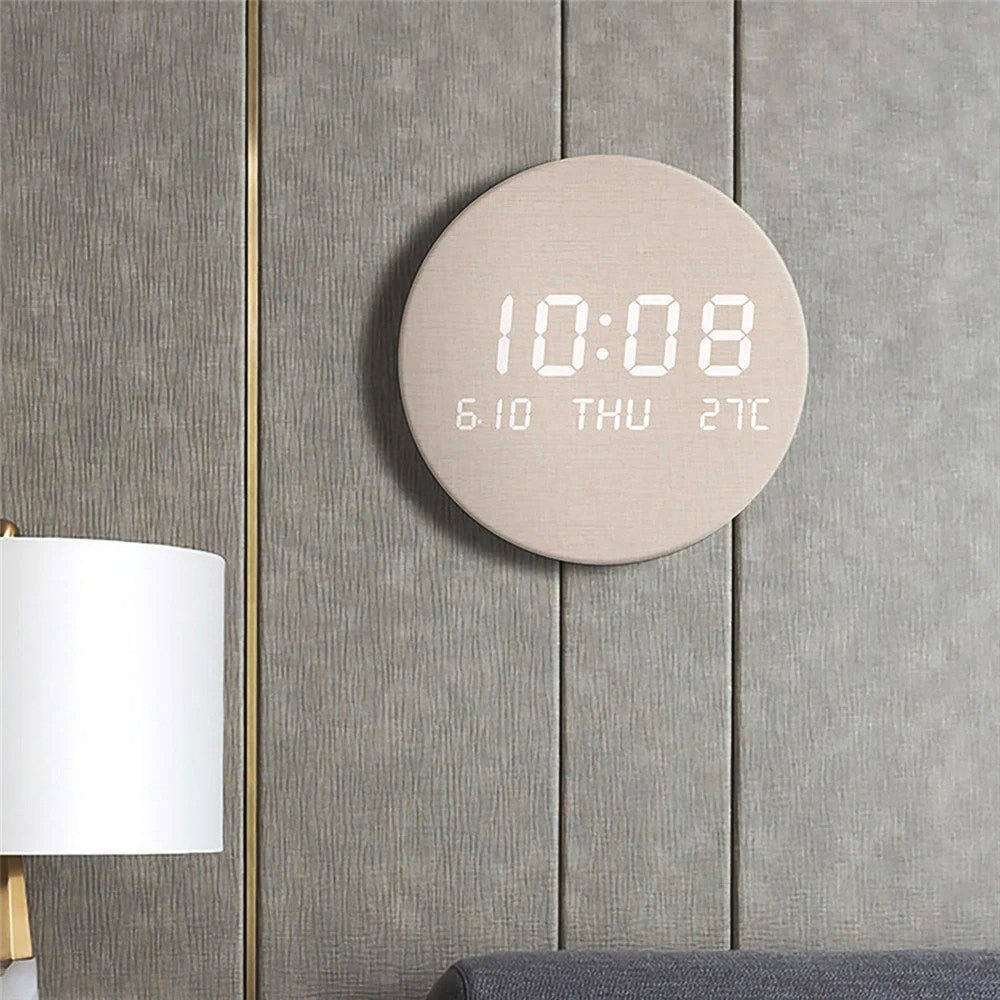 Reloj de pared digital redondo nórdico minimalista, alimentado por batería