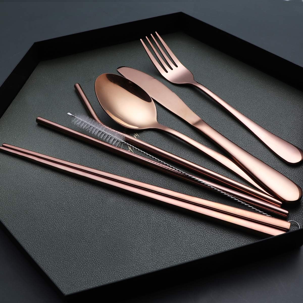 Set compacto y ligero de cubiertos de viaje de acero inoxidable, en estuche impermeable