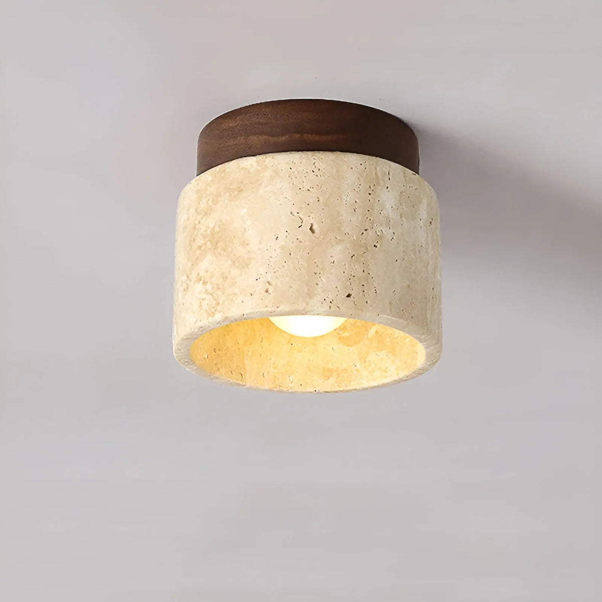 Lámpara de techo rústica wabi-sabi de travertino y madera