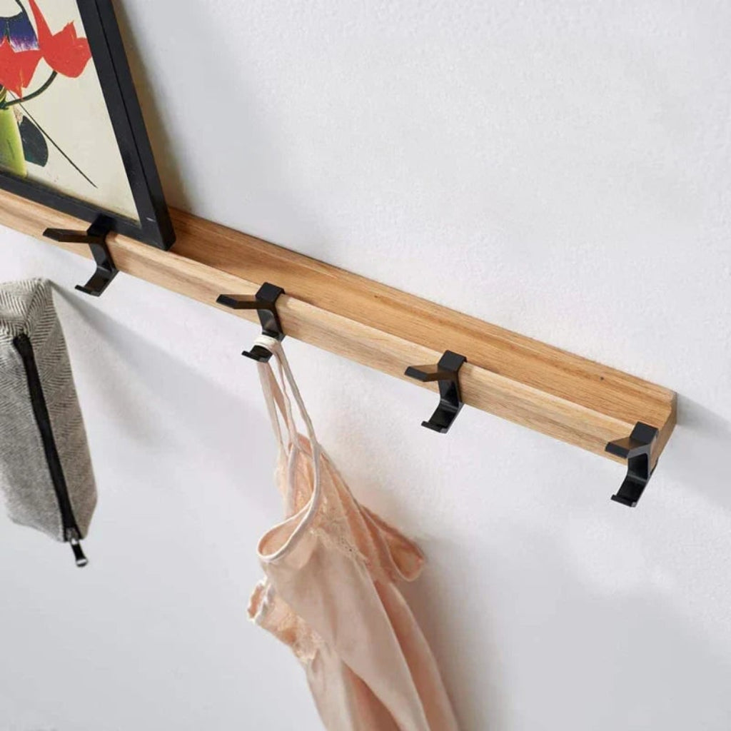 Perchero de pared de madera escandinavo minimalista con ganchos móviles