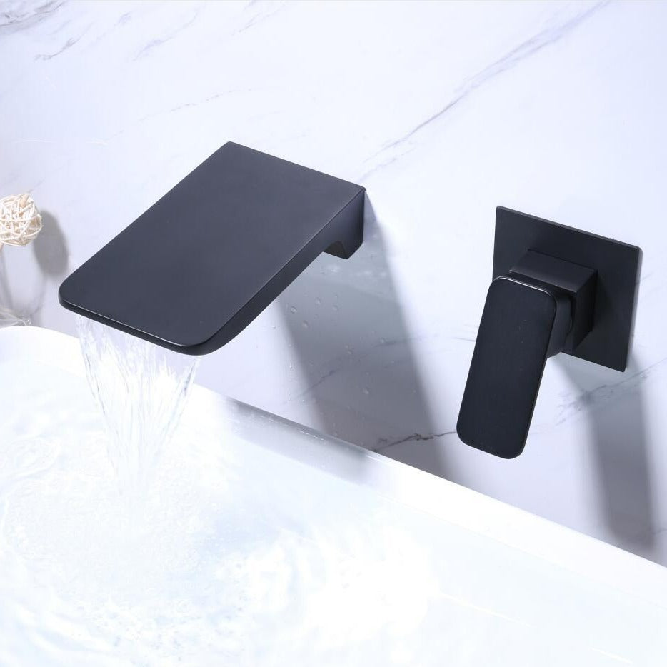 Grifo de baño minimalista de pared, con salida de agua en cascada sin contacto y acabado sólido