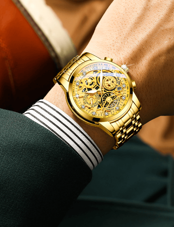 Reloj de hombre mecánico automático de acero inoxidable con esfera esquelética transparente