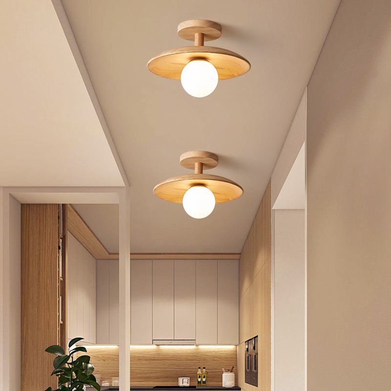 Lámpara de techo minimalista japonesa de madera, hierro y acrílico
