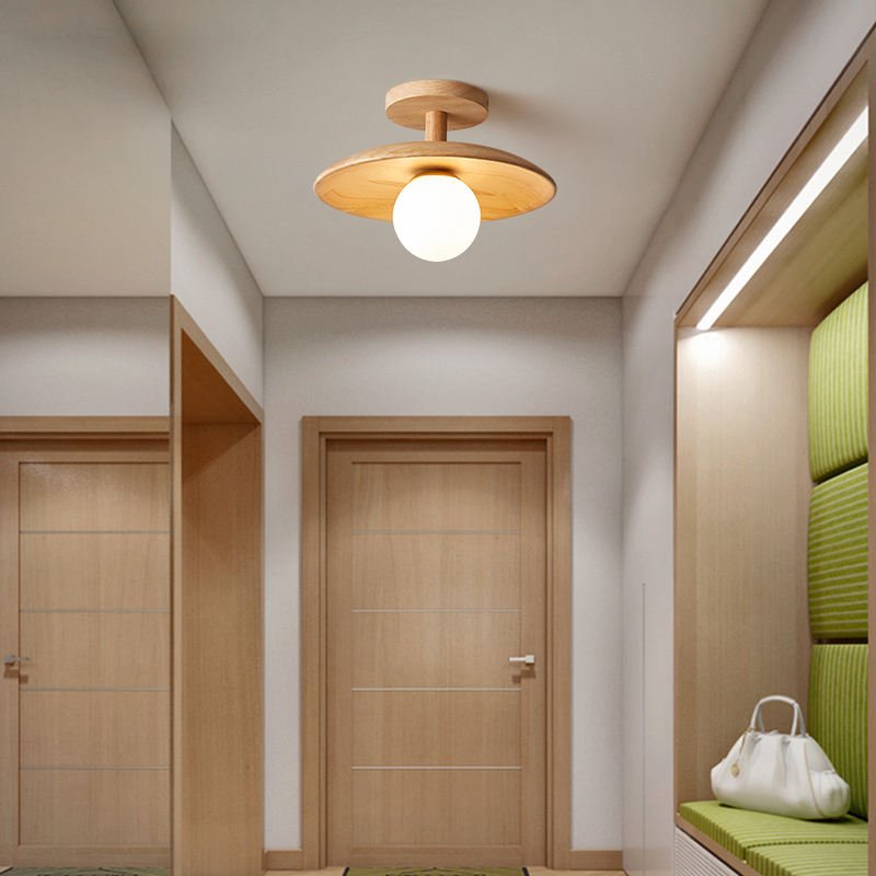 Lámpara de techo minimalista japonesa de madera, hierro y acrílico