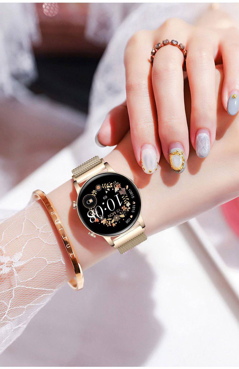Reloj inteligente resistente al agua, con pantalla táctil y seguimiento de la salud, para mujer