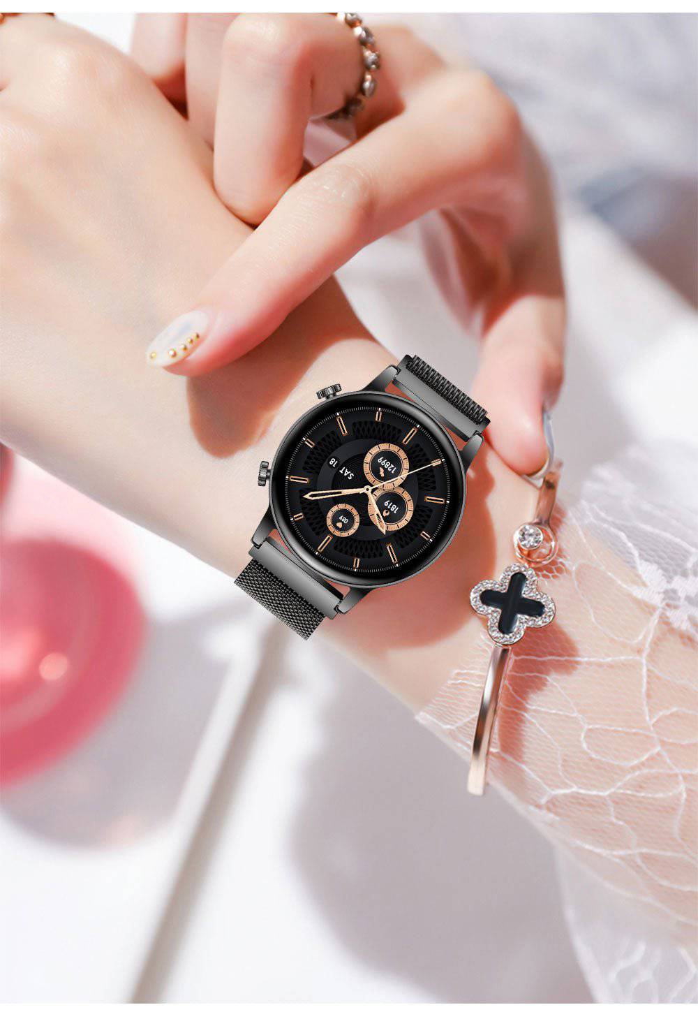 Reloj inteligente resistente al agua, con pantalla táctil y seguimiento de la salud, para mujer
