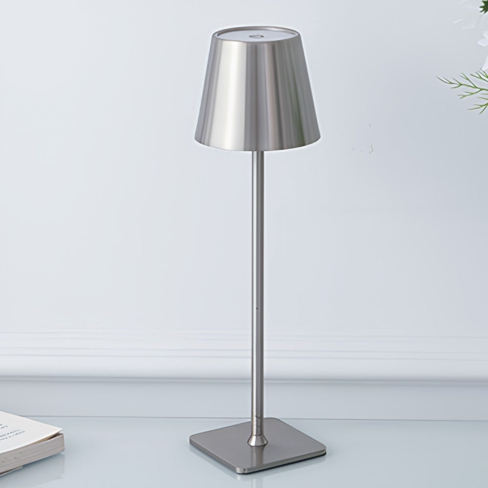 Lámpara de mesa metálica delgada y moderna, impermeable, inalámbrica, recargable, táctil y regulable
