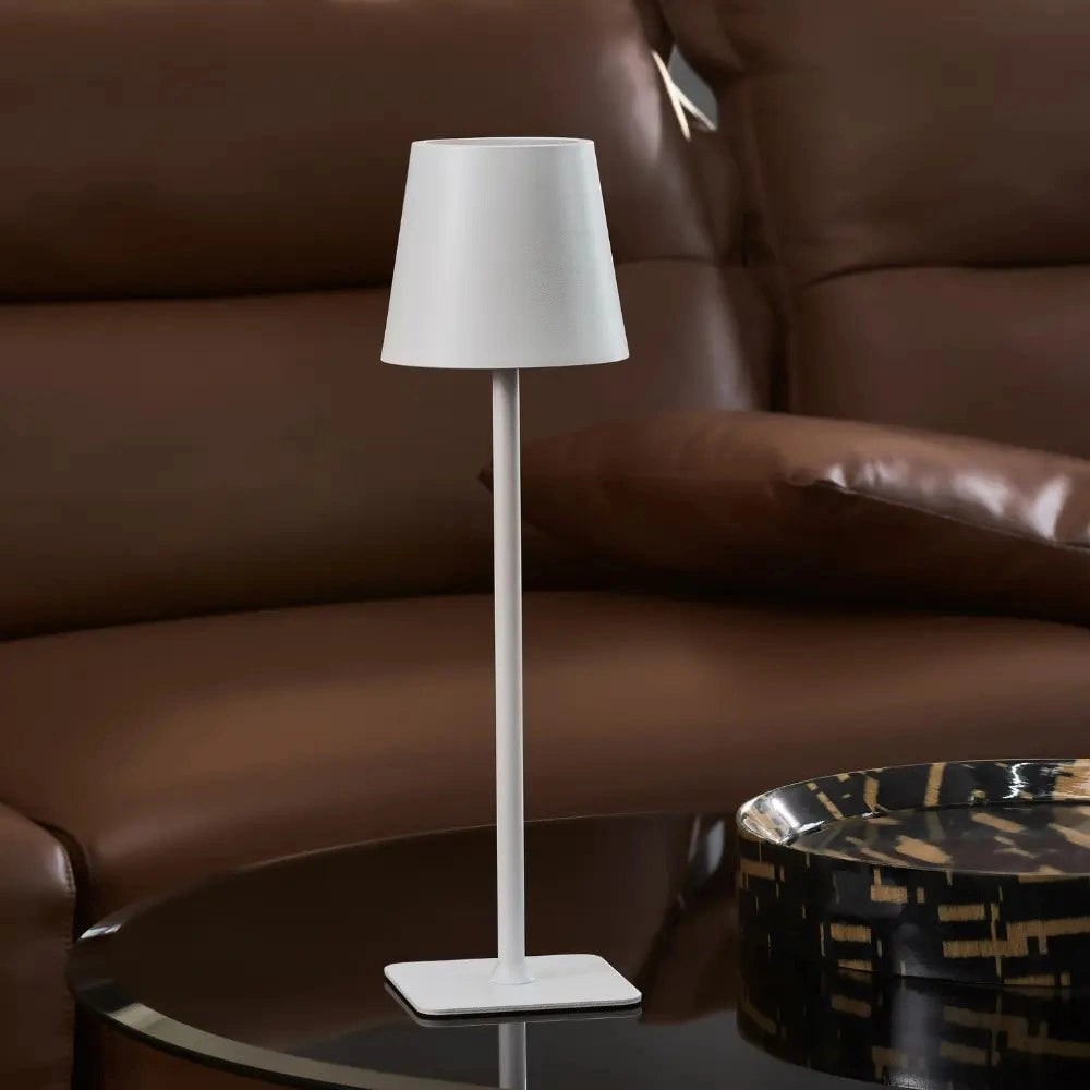 Lámpara de mesa metálica delgada y moderna, impermeable, inalámbrica, recargable, táctil y regulable