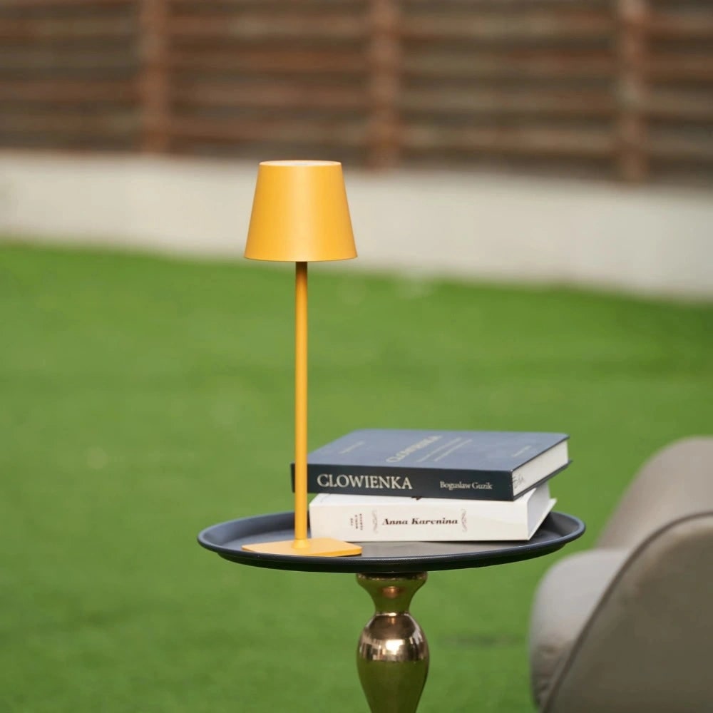 Lámpara de mesa metálica delgada y moderna, impermeable, inalámbrica, recargable, táctil y regulable