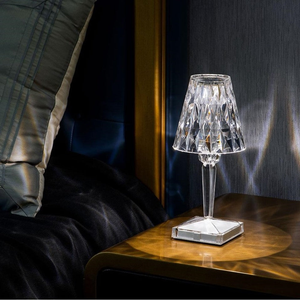 Lámpara de mesa de cristal brillante, inalámbrica, táctil, recargable y regulable