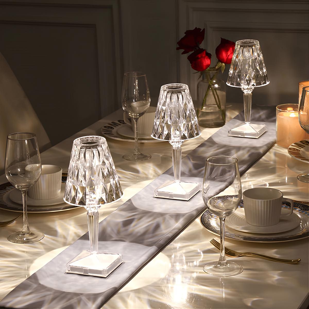 Lámpara de mesa de cristal brillante, inalámbrica, táctil, recargable y regulable