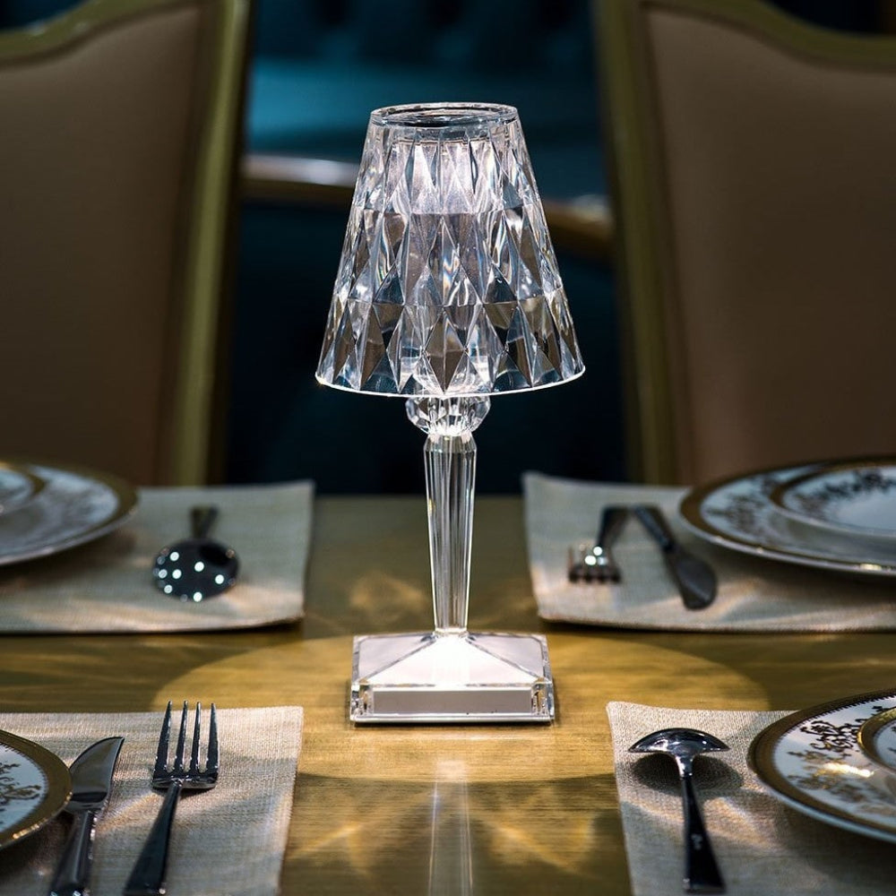 Lámpara de mesa de cristal brillante, inalámbrica, táctil, recargable y regulable