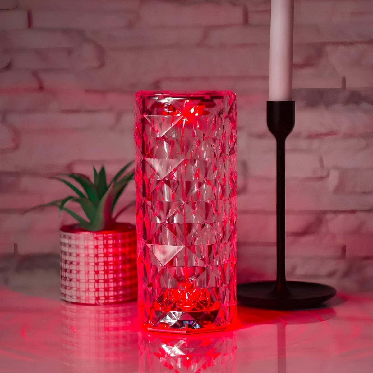 Lámpara de mesa ambiental de cristal brillante, con control táctil, regulable y recargable