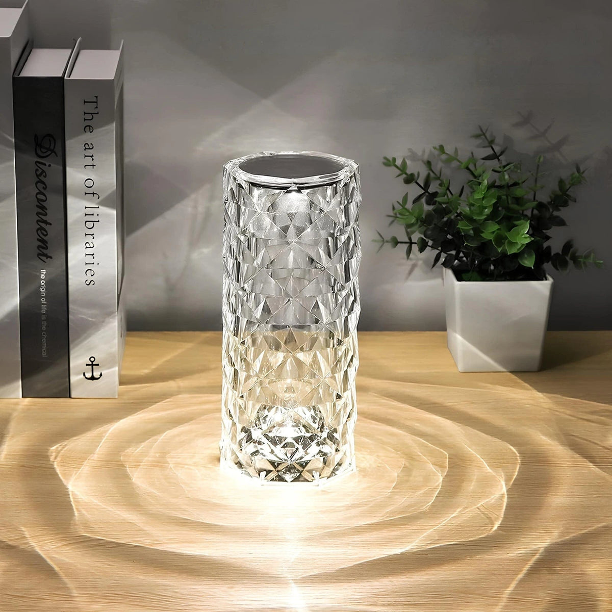 Lámpara de mesa ambiental de cristal brillante, con control táctil, regulable y recargable