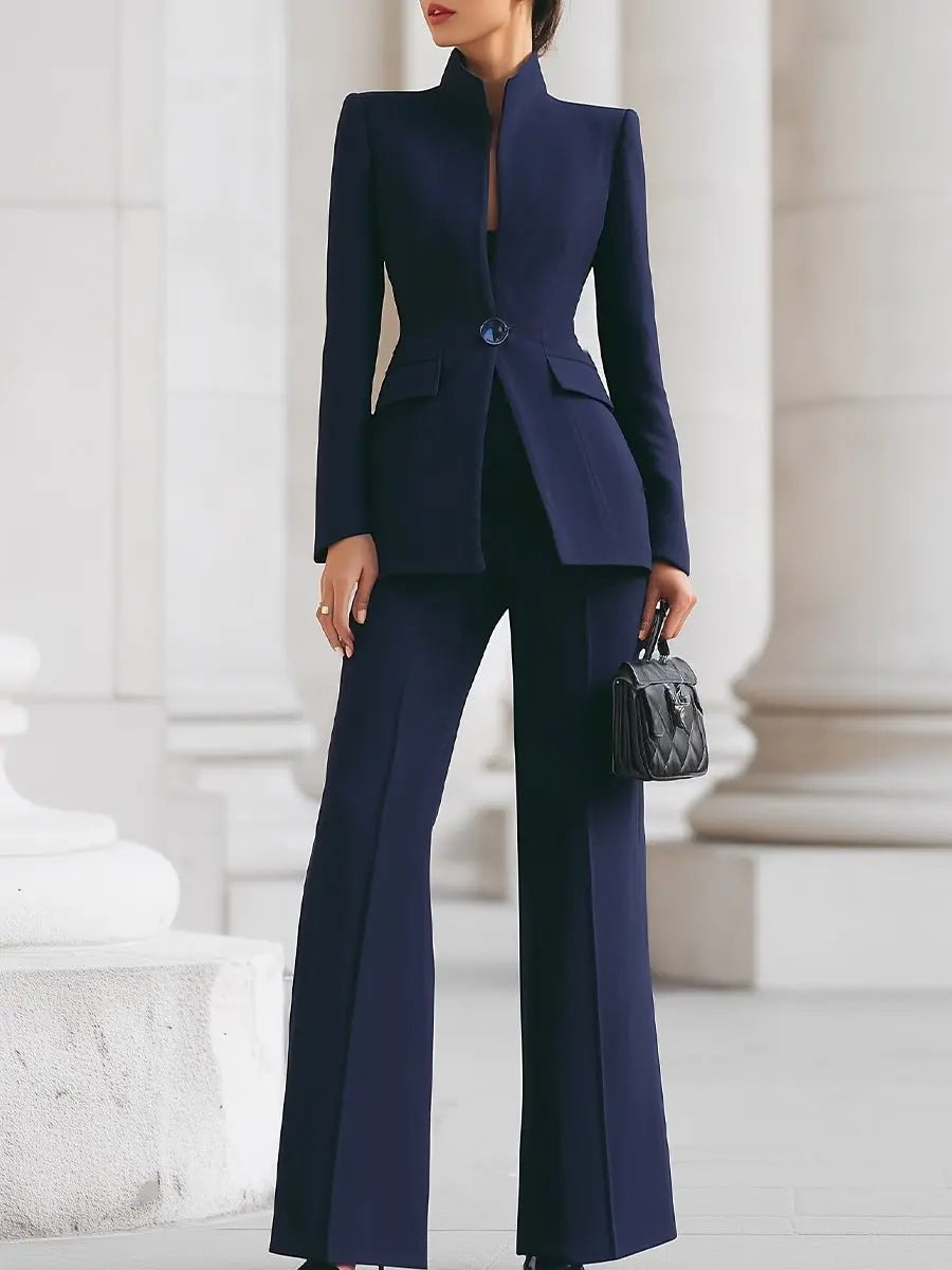 Conjunto de traje de dos piezas entallado para mujer, con blazer y pantalón