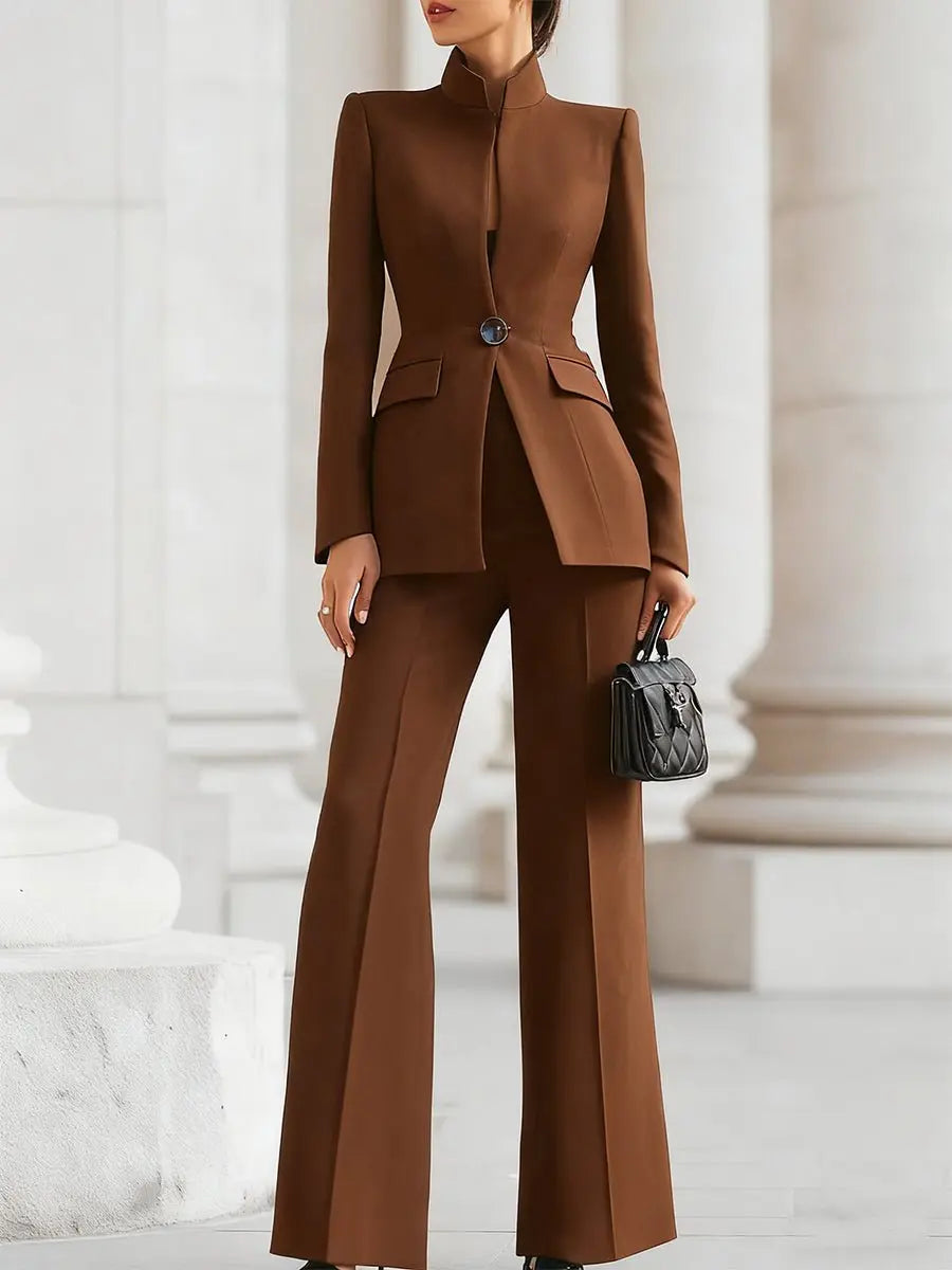 Conjunto de traje de dos piezas entallado para mujer, con blazer y pantalón