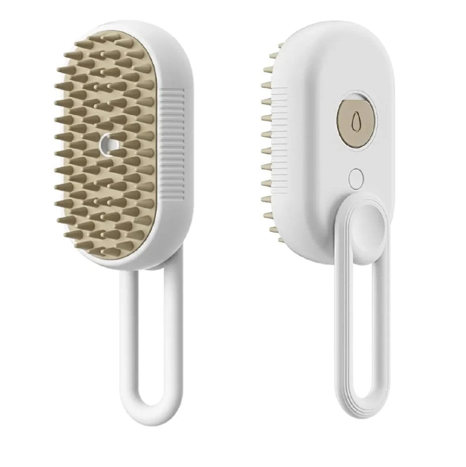 Cepillo masajeador ergonómico giratorio con mango, vapor y pulverizador, para el cuidado de mascotas