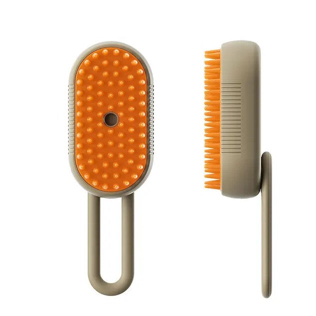 Cepillo masajeador ergonómico giratorio con mango, vapor y pulverizador, para el cuidado de mascotas